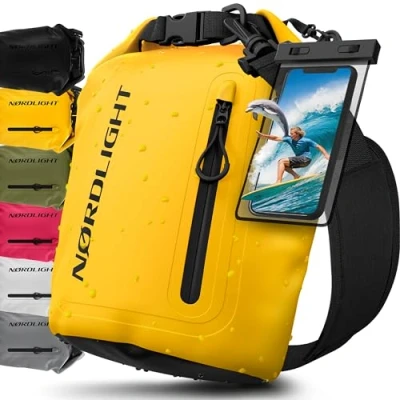 Bild av Nordlight Dry Bag Vattentät Väska med Mobilfodra+ Rullstängning, Axelrem Drybag Ryggsäck Packsäck Våtbag Packväska Simning Strand Stå Upp Paddling Kanotpaddling Gul, 5 Liter