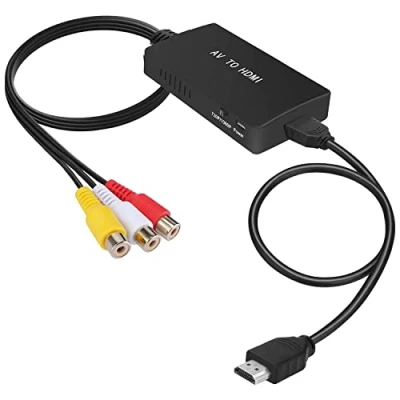 Bild av RCA till HDMI omvandlare, AV adapter, komposit CVBS videokonverteringsadapter som stöder 1080P för PS2/PS3/STB/Xbox VHS/VCR/Blue Ray DVD spelare