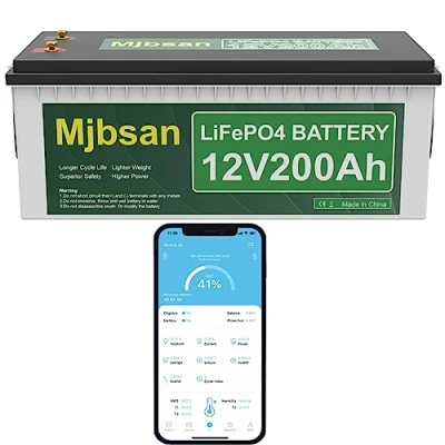 Bild av Mjbsan 12 V 200 Ah LiFePO4 bilbatteri med inbyggd A BMS, 2 560 Wh litiumbatteri, 4 000+ cykler, perfekt för husbil, solceller, husvagn, båt och camping