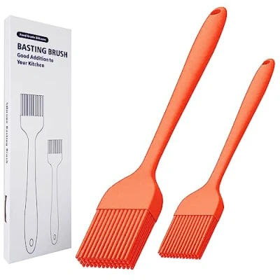 Bild av KitsKap Basting i silikon 2 st bakverksborstar för olja, grillning, grill, sås bakning matlagning, diskmaskinssäker (orange)