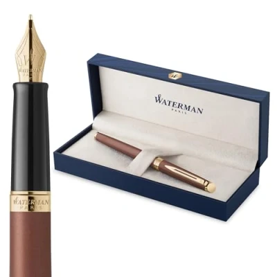 Bild av Waterman Hémisphère Fountain Pen Copper Red (The Understated Edit Collection) Fine Nib with Blue Ink Gift Box