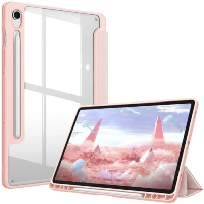 Bild av Fintie Hybrid slimmat fodral för Samsung Galaxy Tab S9 11 tum 2023 modell (SM X710/X716/X718) med S pennhållare, stöttåligt skydd klart transparent bakskal, automatisk uppvakning/sömn, roséguld