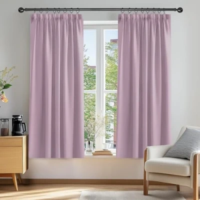 Bild av Deconovo sovrum mörkläggningsgardiner pennveck värmeisolerad tejp topp gardiner för vardagsrum 117 x 137 cm rosa lavendel två paneler