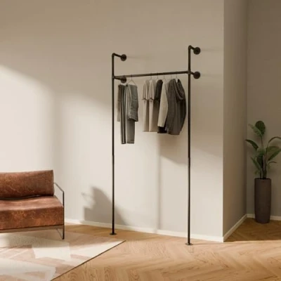 Bild av pamo Klädstång industriell loft design KIM I garderob för klädgarderob vägg sovrum klädställ gjorda av gyllene robusta rör väggmontering