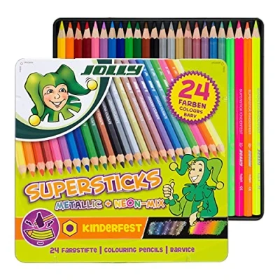 Bild av JOLLY Supersticks klassiska färgpennor metallisk mix 24 i metallfodral