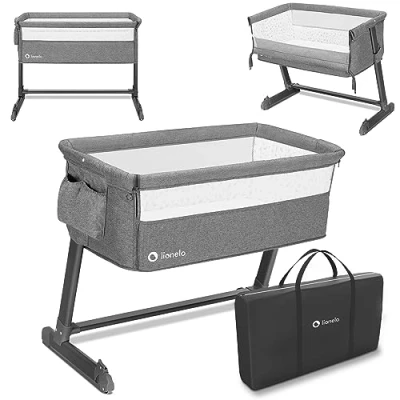 Bild av Lionelo THEO Bedside Crib, Grey Stone Natural