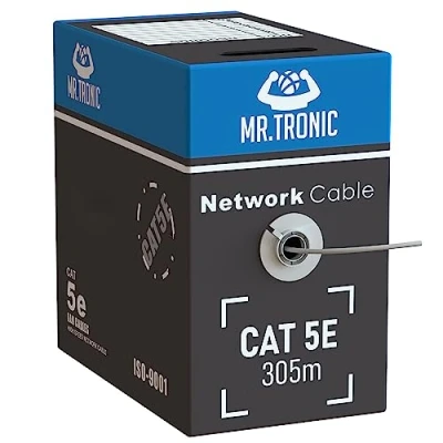 Bild av Mr. Tronic 305m Ethernet Nätverkskabel CAT5E, AWG24, CCA, UTP Färg Grå (305 Meter)