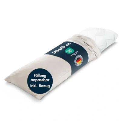 Bild av Blumtal sidosovkudde med överdrag 40 x 145 cm Öko Tex certifierad positioneringskudde för vuxna Lång kudde justerbar fyllning Komfortkudde Sovkudde sidosovare