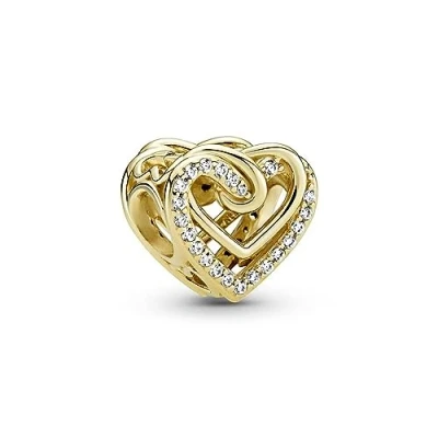 Bild av PANDORA Funkelnde Verschlungene Herzen Charm aus 14 Karat Vergoldeter Metalllegierung mit Cubic Zirkonia, 769270C01