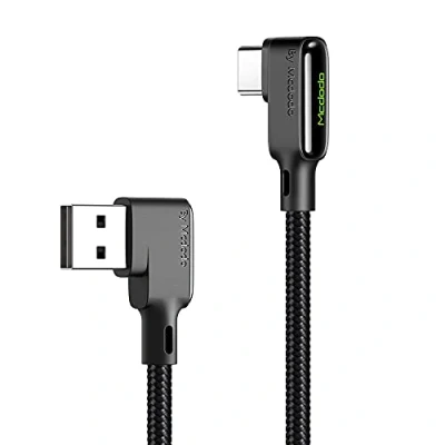 Bild av Mcdodo CA 7520 USB C till A Vinklad Kabel för Snabbladdning och Synk med LED, Svart, 1.2m Längd