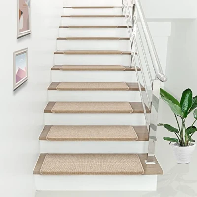 Bild av [en.casa] Stegmattor set om 15 trappmattor 65 x 24 cm rektangulär trappmatta trappskydd självhäftande beige