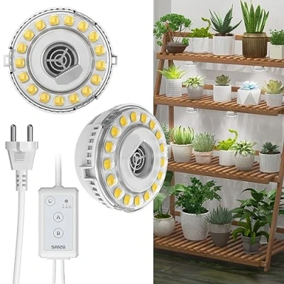 Bild av SANSI LED växtlampa, 10W (motsvarande 150W), full spectrum 2 huvudlampa för inomhusväxter, hängande växtlampor med tidbrytare växthyllor inomhus, växthus, hydroponics