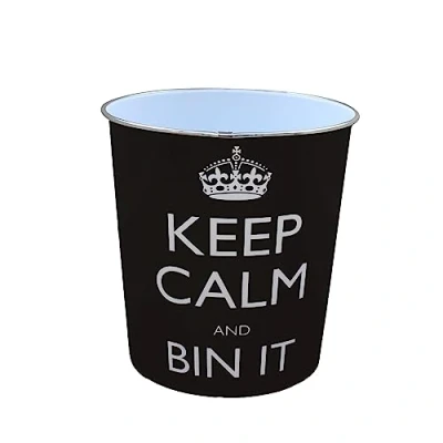 Bild av JVL 16 117Z Keep calm and bin it svart papperskorg 25 x 26,5 cm 100% polypropen