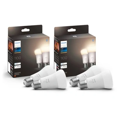 Bild av Philips Hue White E27 lampa 4 pack 4x1055lm, dimbart, varmvitt ljus, styrbart via app, kompatibel med Amazon Alexa (Echo, Echo Dot)