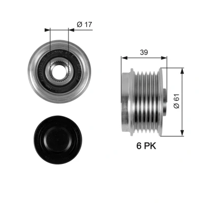 Bild av GATES OAP7042 Poulie d&#039;Alternateur 39 FleetRunner Micro V Stretch Fit VOLKSWAGEN: Polo IV 3/5 portes, SKODA: Fabia I 5 1 Combi