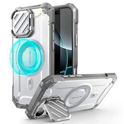 Bild av SUPCASE Fodral för iPhone 16 Pro Max 2024 med Kamerahölje (UBMag XT), [MagSafe kompatibel] [Inbyggt Stativ] Slitstarkt Magnetfodral (Vit)