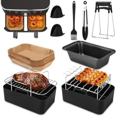 Bild av 11 stycken Airfryer tillbehörsset, varmluftsfritös, tillbehör för Ninja Foodi AF400 EU,AF300 EU,COSORI, Tower 7,6 L/8L/9L/9,5 L Dual Zone varmluftsfritös
