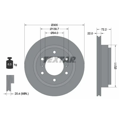 Bild av TEXTAR PRO 92135103 Disque de frein 300 22 06/08 139,7 ventilé l&#039;intérieur revêtu sans boulon fix roue, moyeu roue