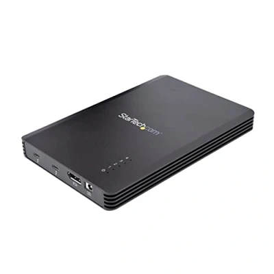 Bild av StarTech Thunderbolt 3 NVMe hölje med 4 fack för M.2 SSD enheter, 1 x DisplayPort video/2 TB3 nedströmsportar, 40 Gbps, 72 W strömförsörjning, extern hårddiskhölje (M2E4BTB3), svart