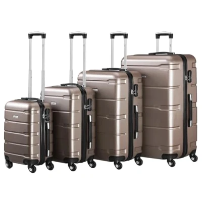 Bild av Zelsius Resväskeset, väska med hårt ABS skal kombinationslås, 4 hjul och inre skiljevägg, handbagage, set om väskor, rullväska, stor resväska, champagne