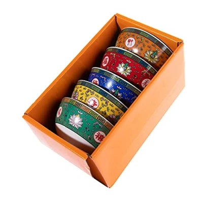 Bild av lachineuse Set med 5 japanska blommiga skålar risskålar ⌀ 11,5 cm 275 ml traditionell asiatisk vingel japansk kinesisk dekoration idealisk ris, soppa och aperitif presentidé Asien