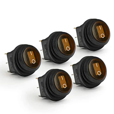 Bild av APIELE KCD1 8 101NW Set med 5 stycken runda vippströmbrytare, 2 lägen, vattentät på/av, SPST 3 polig LED strömbrytare, 12 V 20 A, för bil, båt, hushållsapparater (gul)
