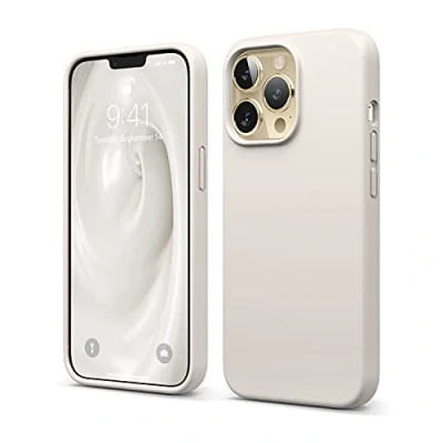 Bild av elago Flytande silikonfodral kompatibelt med iPhone 13 Pro fodral (6,1 tum), premiumsilikon, helkroppsskydd 3 lager stöttåligt telefonfodral, reptåligt mjukt mikrofiberfoder (sten)