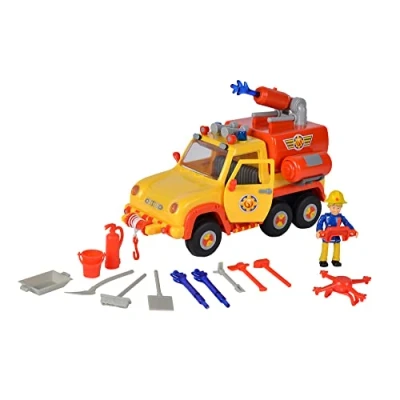 Bild av Simba 109251094 brandman Sam brandbil Venus 2.0 med figur, originalljud, blåljus, pilskottsfunktion, dörrar att öppna, penny massor av tillbehör, 19 cm, från 3 år
