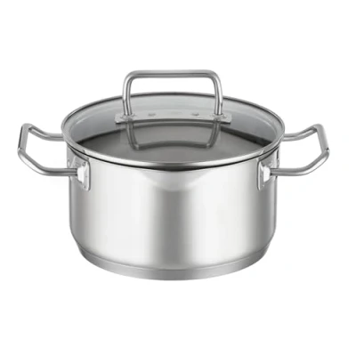 Bild av RÖSLE EXPERTISO Gryta, universell matlagningsbehållare i rostfritt stål 18/10, 20 cm, glaslock, invändig skala, induktionssäker, diskmaskinssäker