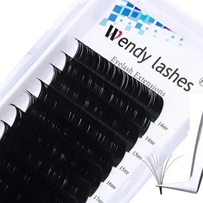 Bild av Individuella ögonfransar Förlängning Enkel fläkt Ryska fransar 0.07 mm Tjocklek DD Curl 14 20mm Individual Eyelashes Ögonfrans Personer
