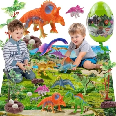 Bild av XUNIVERS Dinosaurieleksak, med lekmatta, Dinosauriefigur Dinosauriebarnleksak 3 6 år gammal pojke Barngåva, pedagogisk leksakspresent, en uppsättning spel för pojkar och flickor