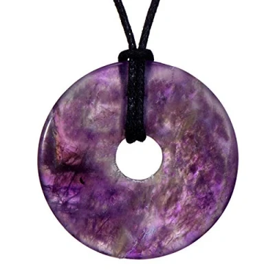 Bild av Morella damhalsband 80 cm med donut ädelsten hänge ametist i sammetspåse