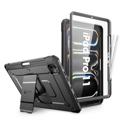 Bild av SUPCASE Fodral för iPad Pro 11 tums M4 2024 5:e Generationen med Pennhållare, [med Skärmskydd och Stativ] Robust Helkroppsfodral (Svart)