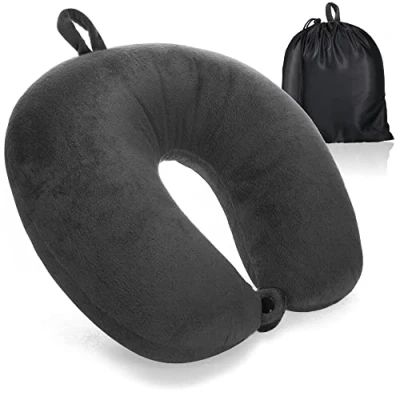 Bild av COM FOUR® premium nackkudde nackstödskudde med memory foam för vuxna sammetsmjuk resekudde flyg, bil, tåg, båt och buss sovhjälp