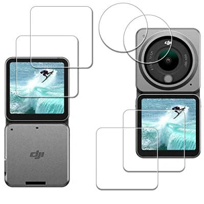 Bild av Skärmskydd för DJI Action 2 dubbelskärmskombo + linsskydd [2+2+2 pack], iDaPro härdat glas enkel installation