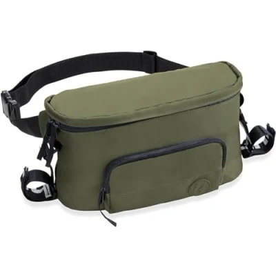 Bild av hauck 2 i 1 midjeväska och barnvagnsväska, stor barnvagnsorganisatör höftväska, crossbody bröstficka för kvinnor män, enkel fastsättning på barnvagnen, långt justerbart bälte (oliv)