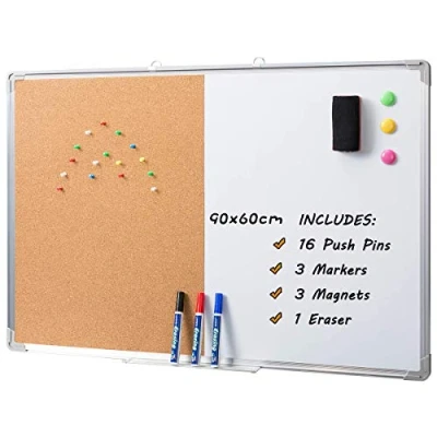 Bild av DOEWORKS 91 cm x 61 magnetisk whiteboard och korkbräda kombobrädsset, väggmonterad anslagstavla torr radering/korkbräda kombination med aluminiumram