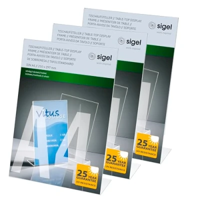 Bild av SIGCD SY450 Tischaufsteller schräg, für A4 Skylthållare ensidig presentation, Genomskinlig A4, Paket med 3