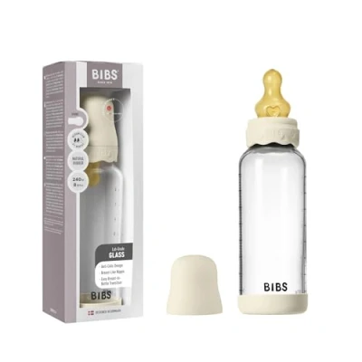 Bild av BIBS Glass Boheme Baby Bottle Round Latex Medium Flow Ivory 240 ml
