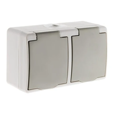 Bild av Zenitech 2P+T Horisontell dubbel uttag mini IP54 ljusgrå