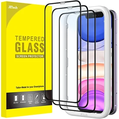 Bild av JETech Full Täckning Skärmskydd för iPhone 11/XR 6,1 Tum, Svart Kant, Screen Protector Härdat Glas Film med Enkelt Installation Verktyg, Fodral Vänligt, HD Klar, 3 Pack