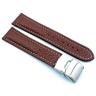 Bild av Sulla Klockband äkta läderarmband med vikspänne i rostfritt stål vit söm, Ljusbrun, 24mm, Rem
