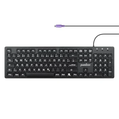 Bild av Perixx Periboard 117 svart standard PS2 tangentbord med kabel numeriskt block, bekväm utskrift böjda knappar, kompatibel Windows