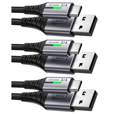 Bild av 【3 Pack】INIU USB C kabel, 3,1 A QC Snabbladdande typ laddare, Zinklegering (1,6 + 6,6 6,6ft) Flätad Datakabel till Telefonladdare för iPhone 14 13 Samsung S22 S21 Xiaomi Huawei Google