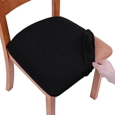 Bild av Homaxy Stretch Jacquard matsalsstol sätesskydd set med 6, avtagbar tvättbar anti damm sittdyna överdrag slipsar, svart