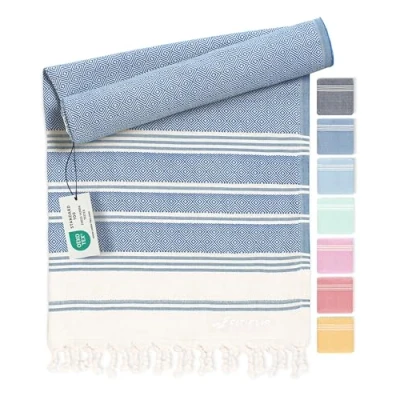 Bild av hamam handduk fouta strandhandduk XXL av 100% återvunnen bomull snabbtorkande strandlakan, fouta, turkisk peshtemal perfekt som bastuhandduk och sarong Blå 100x200cm Diamond