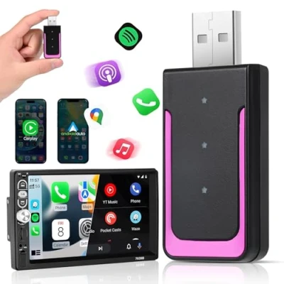 Bild av trådlös bilspelningsadapter, Euakee Mini Edition Automatisk adapter, konverterar trådbunden till bilspel dongel plug &amp; play car adapter för i och Android, 800 + fordon