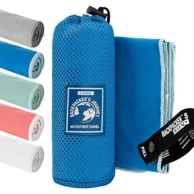 Bild av Backpacker&#039;s Journey Mikrofiberhanddukar i S M L XL Uppsättning lätta resehanddukar, snabbtorkande, absorberande och antibakteriella (blå XL, M)