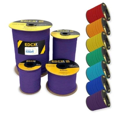 Bild av EDCX 4mm Nylon Paracord 550 100m (330 fot) Typ III, 100% nylonrep, 7 trådsrep, nylonrep i enfärgade färger (Purple, 100 m)