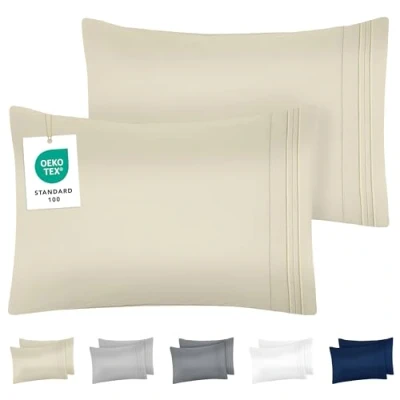 Bild av Dreamzie Örngott 40x60 Set om 2 i Oeko Tex Certified Borstad mikrofiber Mjukt kuddfodral med broderade mönster Beige